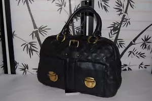 ❤️ MARC JACOBS Black QUILTED Leather SATCHEL Bag Hand Bag ITALY - Picture 1 of 12