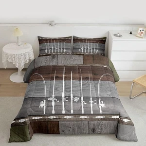 Fishing Quilt Fishing Pole Queen Comforter Set Fishing Gifts for Men,Vintage ... - Bild 1 von 9