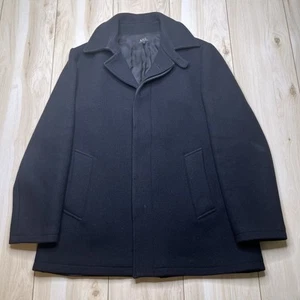 APC 100% Thick Wool Over Coat Jacket Mens Size Medium Black Tweed Pockets - Picture 1 of 13