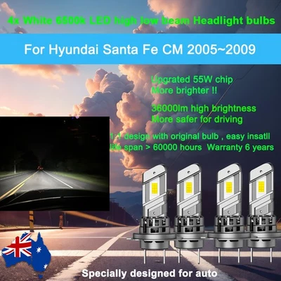 For Hyundai Santa Fe CM 2006-2009 4X 36000lm Headlight kit Globe high low beam - image 1 of 4