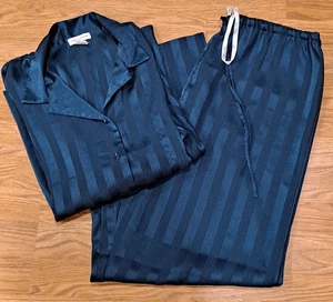 JONES NEW YORK size XL 2-Piece Satin Pajamas Long Sleeves & Long Pants Teal - Picture 1 of 6