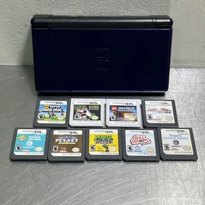Nintendo DS Lite Handheld System - Cobalt Console + 9 Games! (mario kart, bros) - Picture 1 of 11
