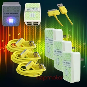 3X 4 USB PORTS WALL ADAPTER+6FT CABLE POWER CHARGER DATA YELLOW GALAXY TAB NOTE - Zdjęcie 1 z 1