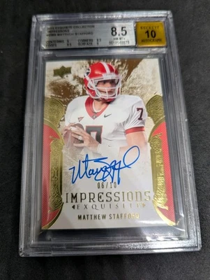 2014 Upper Deck Exquisite Matthew Stafford On Card Auto /10 Lions Rams Bulldogs - Image 1 of 3