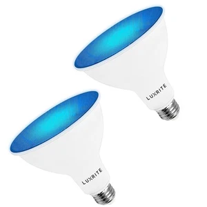 Luxrite LED PAR38 Flood Blue Light Bulb 8W=45W Damp Rated UL E26 Base 2 Pack - Picture 1 of 7