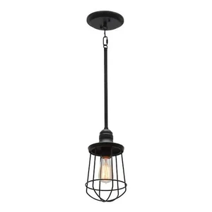 Hampton Bay Southbourne Matte Black Mini 1-Pendant Light with Open Cage Shade - Picture 1 of 1