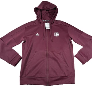 Adidas Herren M weinrot NCAA Texas A&M durchgehender Reißverschluss Fußball Kapuzenpullover neu mit Etikett - Bild 1 von 7