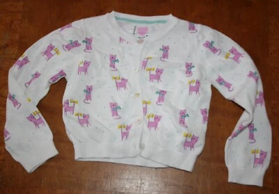 USADO Next UK 4 5 Años Niñas Suéter Cárdigan Top Rosa Gatito Gato Blanco Manga Larga Foto 1 de 3