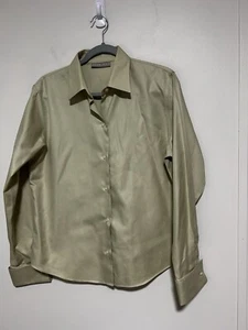 Kate Hill Long Sleeve Shirt Blouse Women’s Size 12 Green Cotton Career Casual - Picture 1 of 7