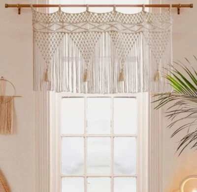 "Cenefa de macramé neutro decoración exuberante cortina de ventana boho colgante de pared 30"" x 40""" Foto 1 de 4