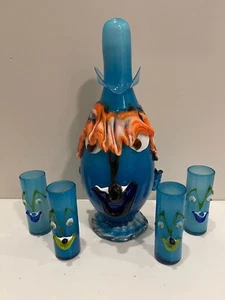 Decanter pagliaccio cowboy Murano italiano vintage con 4 bicchieri - Foto 1 di 16