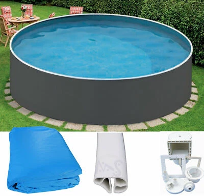 Schwimmbecken Stahlwandpool Pool Set 4,60 x 1,20 m graphit Skimmer Folie 0,5 mm - Bild 1 von 4