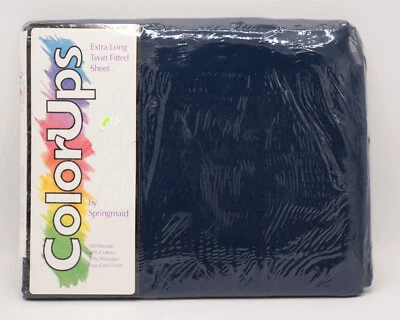 Vtg ColorUps By Springmaid Navy Blue Twin Extra Long Fitted Sheet NEW - Image 1 of 4