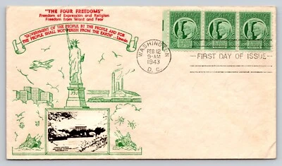 FDC Four Freedoms Crosby Patriotic Cachet Lincoln Memorial Photo 1943 DC WWII - Image 1 of 2