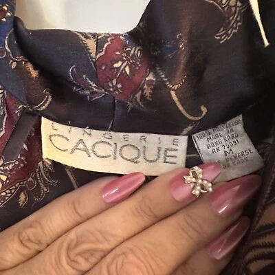 Conjunto de camisón bata de cacique vintage sin cordones negro cachemira talla pequeña Foto 1 de 4