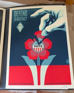 Shepard Fairey Defend Democracy 2023 Poster print NM signed - Picture 1 of 5
