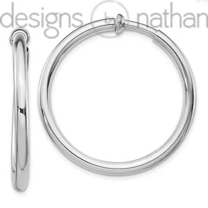 Designs by Nathan | 925 RhP Silver Silver RH-plated Non-Pierced Hoop Earrings - Picture 1 of 6