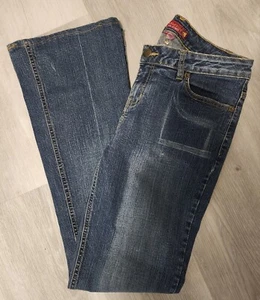 SO STRETCH FLARE WOMENS JEANS DISTRESSED BLUE MID RISE COMFY STRETCHY SIZE 28 In - Picture 1 of 12