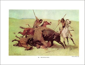 1966 Vintage Print Frederic Remington The Buffalo Hunt Native Hunting Bison - Picture 1 of 3