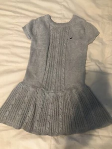Nautica Gray Cotton Knit Drop Waist Sweater Dress Size 5 Girls - Picture 1 of 6
