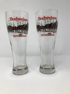 Anheuser Busch Budweiser Clydesdale Christmas Holiday Pilsner Beer Glasses (2) - Picture 1 of 4