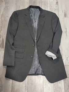 38R Men's Perry Ellis Portfolio Blazer Gray Striped 2 Button Sport Coat Slim Fit - Picture 1 of 10