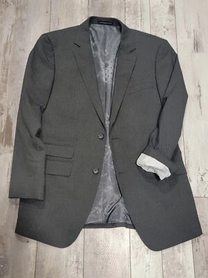 38R Men's Perry Ellis Portfolio Blazer Gray Striped 2 Button Sport Coat Slim Fit - Image 1 of 4