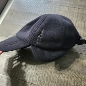 LL Bean Fleece Hat Ear Flaps Black Warm Mens Large XLarge L/XL Outdoors - Imagen 1 de 12