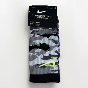 Calze Nike Kids Everyday ammortizzate Crew Dri-Fit confezione da 3 mimetiche nere grigie 5Y-7Y NUOVE - Foto 1 di 9