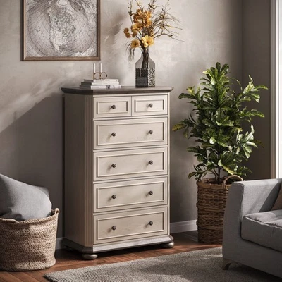 Cómoda con cajonera de 48" con 5 cajones, blanca antigua Foto 1 de 4