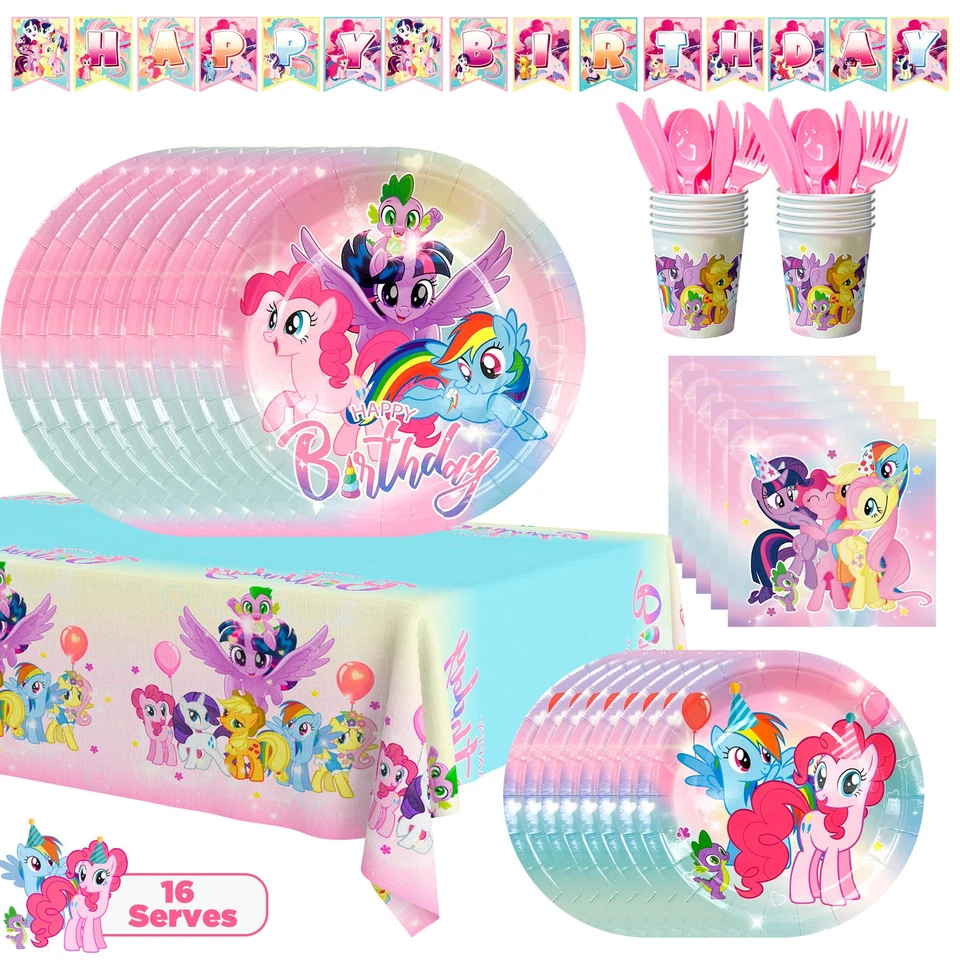 Suministros de fiesta de cumpleaños My Little Pony 144 piezas platos decorativos My Little Pony Foto 1 de 4