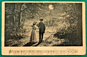 Vintage Postcard - Moonlit Stroll and Musical Notes - 1908 - Picture 1 of 2