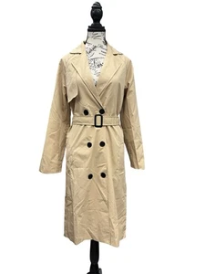 Gabardina beige para mujer, talla S, abotonada con cinturón, ropa de invierno - Imagen 1 de 5