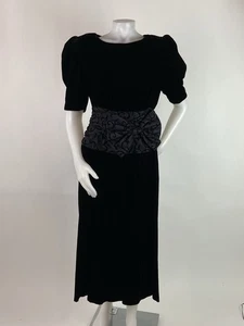 Robbie Bee Vtg 80s Size 12 Velvet Black Dress Midi Cocktail Dress Dramatic Bow - Picture 1 of 9