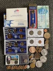 Collectible Junk Drawer Coin Lot 2006S MINT PROOF SACAJAWEA+QUATERS,SILVER,NOTE - Picture 1 of 20
