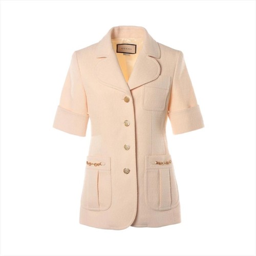 Giacca blazer Gucci ecrù lana diamantata testurizzata manica corta taglia 42 US 6