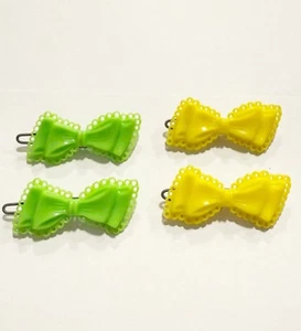 Vintage 1960-1970’s Girls Bow Plastic Hair Barrettes Yellow Green Metal Clip - Picture 1 of 2