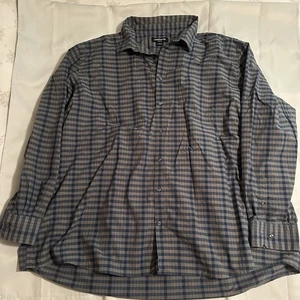 Claiborne Stretch Button Down Shirt Men's 4XLT Blue Plaid Checkered 100% Cotton - Picture 1 of 6