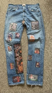 Jeans Vintage Levi 501 Re-Trabajo Parche Banda Talla 34/34 Eric Clapton Festival Años 90 - Imagen 1 de 5