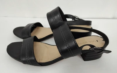Sandalias Via Spiga para mujer talla 9 de EE. UU. correa de cuero negro tacón bloque con tira trasera Foto 1 de 4
