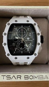 Reloj de Cuarzo TSAR BOMBA Esqueleto Diseño Blanco y Negro Lujo - Imagen 1 de 5