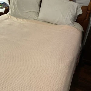 VTG Cotton Soft Woven Waffle Weave Blanket Sz Full/Q 92x78 Lt Pink Cottage Retro - Picture 1 of 18