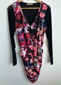 Cooper St Dress Women Size 12 Black Red Sheer Sleeve Ruched Pocket Stretch Comfy - Picture 1 of 16