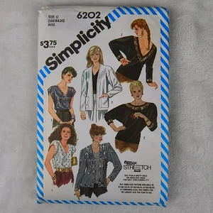 Vintage 80s Simplicity Pattern 6202 Low Back Top Cardigan Stretch Knit 16-20 - Picture 1 of 3