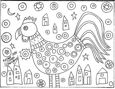 RUG HOOK CRAFT PAPER PATTERN Rooster Collage PRIMITIVE Folk Art Karla Gerard  - Image 1 of 2