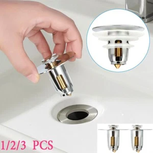 3 Pop up Sink Plugs Basin Plug Sink Waste Stainless Steel Push-Type Bounce core - Picture 1 of 11