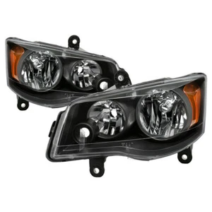 DODGE GRAND CARAVAN 2011-2018 BLACK HEADLIGHTS 2014-2016 TOWN & COUNTRY PAIR NEW - Picture 1 of 5