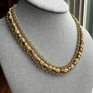 Vintage Triple Chain Gold Tone 15"- 18" Necklace; Classic! - Picture 1 of 13