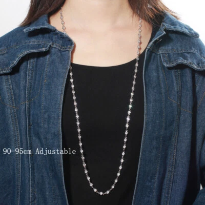 Mujeres Elegante Collar Tenis Chapado en Plata Cadena Larga Redondo Circonita Cúbica Joyería Foto 1 de 4