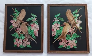 Birds Tin Foil Art Pair of Vintage Framed Folk Art - Picture 1 of 4